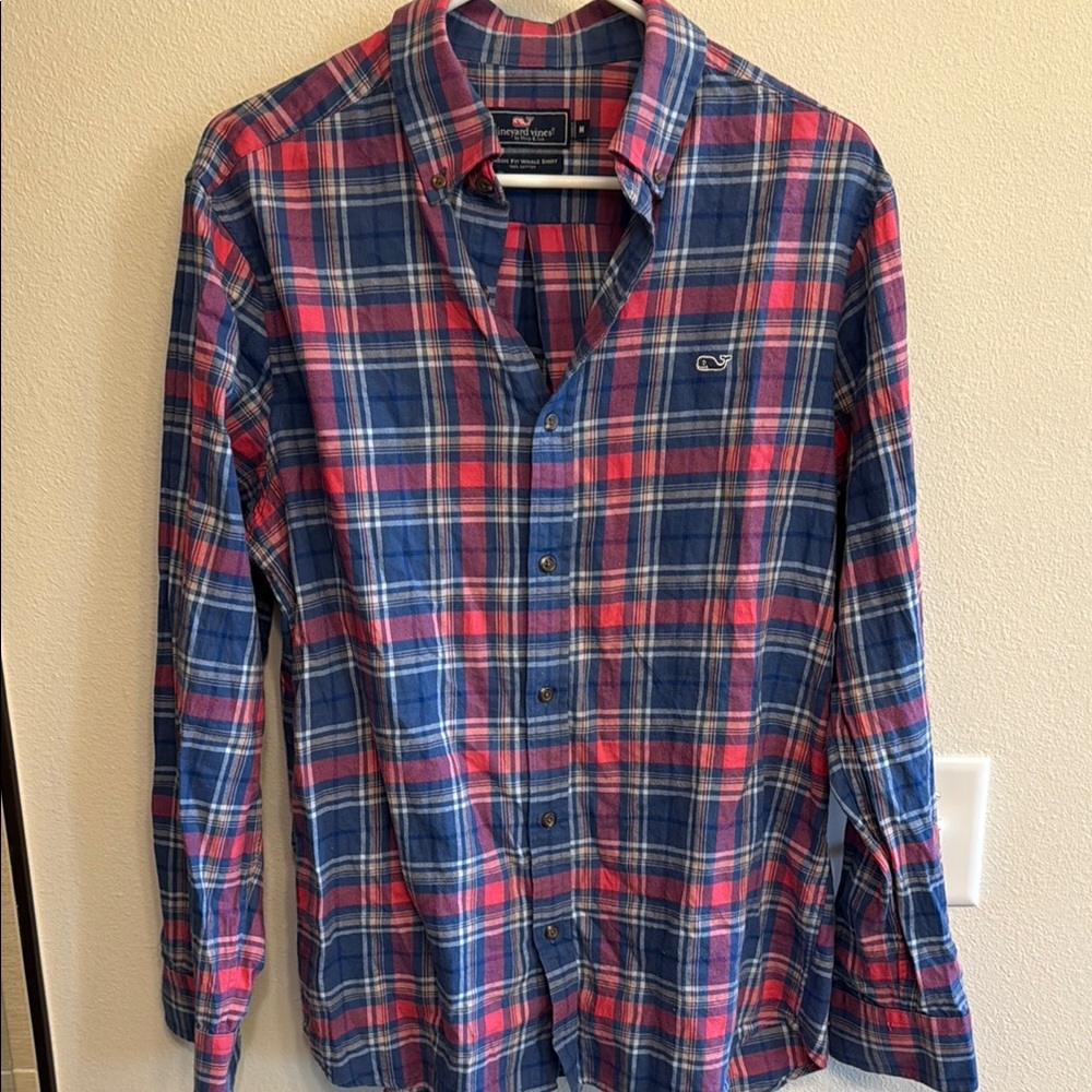 Vineyard Vines Men's Casual Plaid Shirt - Blue and Pink